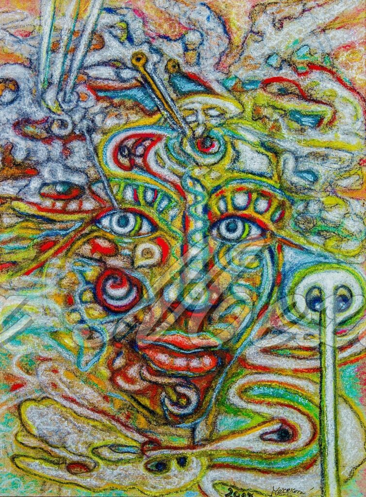 Jsem krajinou I., akryl, pastel na kartonu, adjustováno, 20.000,- Kč